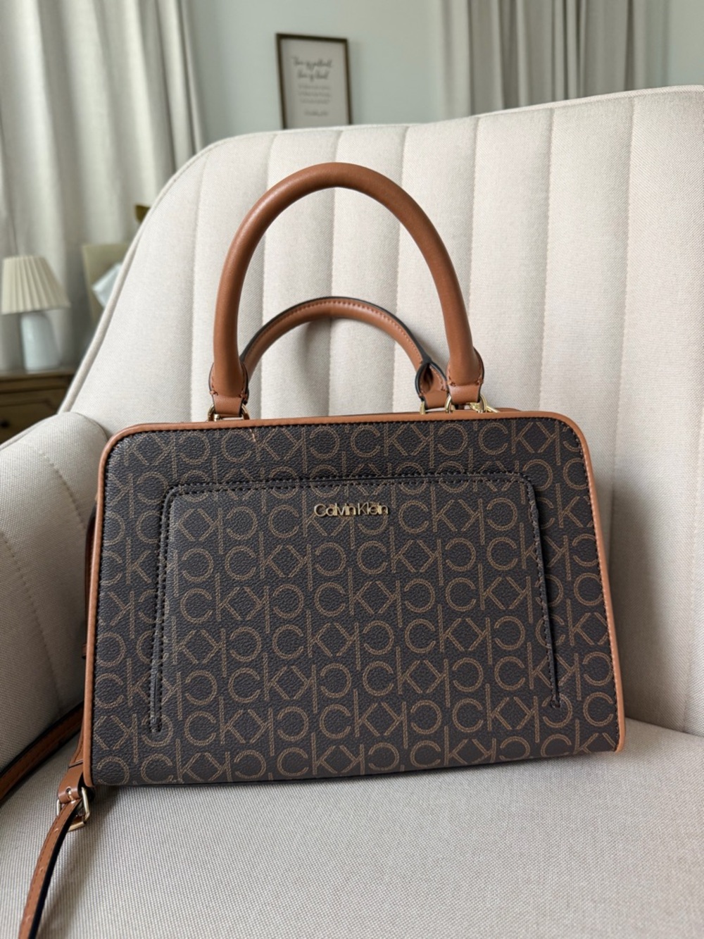 Calvin Klein Brown Monogram Top-Handle Satchel